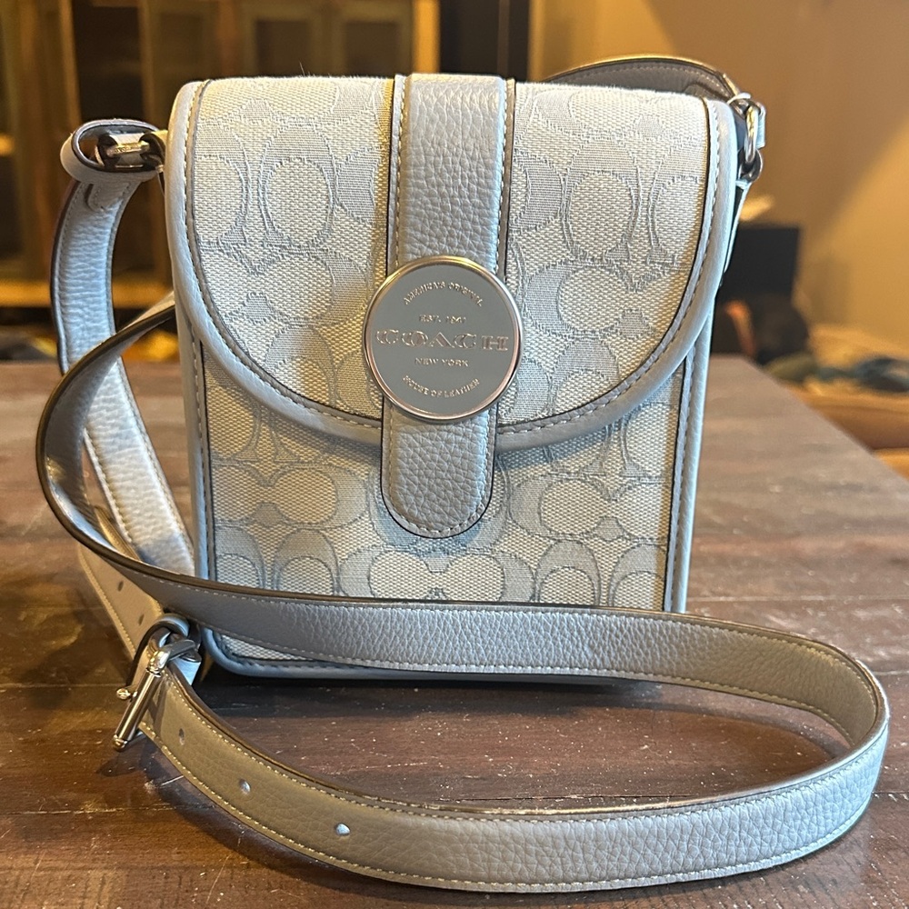 Coach North/South Lonnie Crossbody in Signature Jacquard in Marble Blue